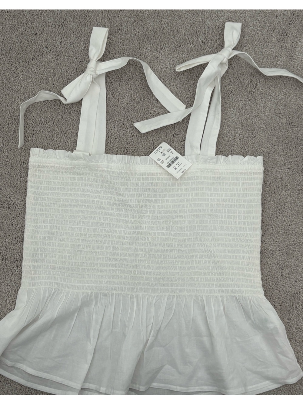 NWT J. Crew White Smocked Tie-Strap Top Size Medium